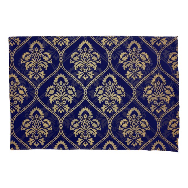 Housse D'oreillers Or & bleu : Damas de luxe (devant)