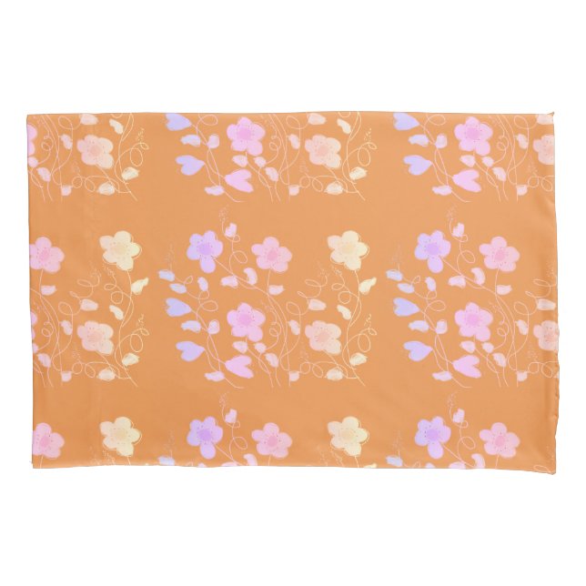 Housse D'oreillers Orange Avec Floral (devant)