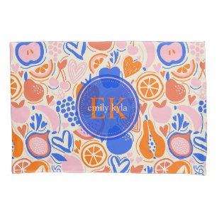 Housse D'oreillers Orange Blue Monogram Fruits Légumes