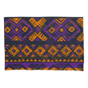 Housse D'oreillers Orange, violet tribale géométrique sans couture mo