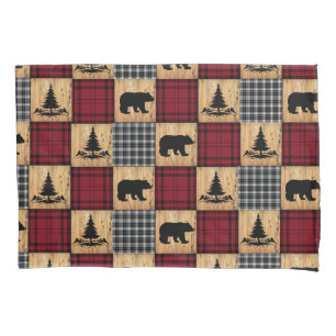 Housse D'oreillers Ours en carreaux de Buffalo rustiques Arbres Bois