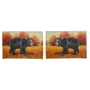 Housse D'oreillers Ours noir en forêt d'automne