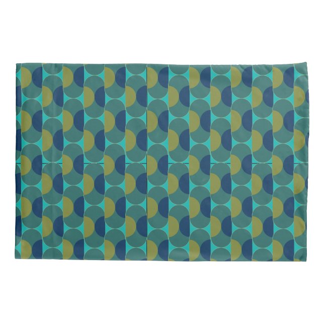 Housse D'oreillers Ovales et demi-cercles rétro turquoise (Dos)