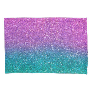 Housse D'oreillers Pailleté Rose Turquoise Aqua Bleu Et Violet