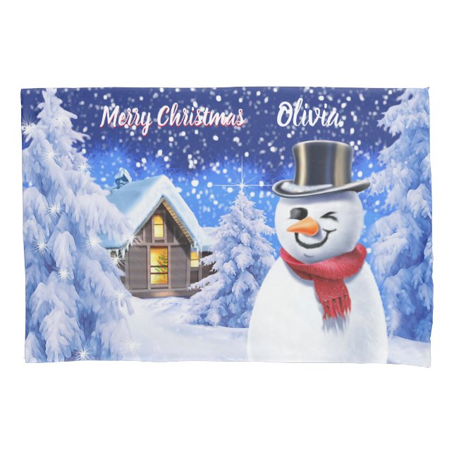 Housse D'oreillers Paire d'oreillers pour enfants bonhomme de neige d (devant-gauche)