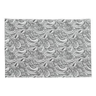 Housse D'oreillers Paisley noir et blanc a encré des coussins d'art