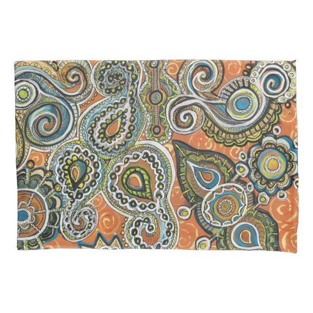 Housse D'oreillers Paisley orange (devant)