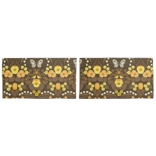 Housse D'oreillers Pansies jaunes, oiseaux et papillons