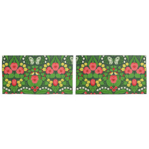 Housse D'oreillers Pansies rouges, oiseaux et papillons
