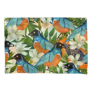 Housse D'oreillers papaye tropicale et motif d'oiseaux.
