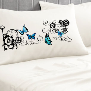 Housse D'oreillers Papillons bleus tribaux Steampunk en spirale