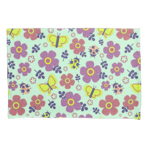 Housse D'oreillers Papillons, coccinelles, fleurs et feuilles