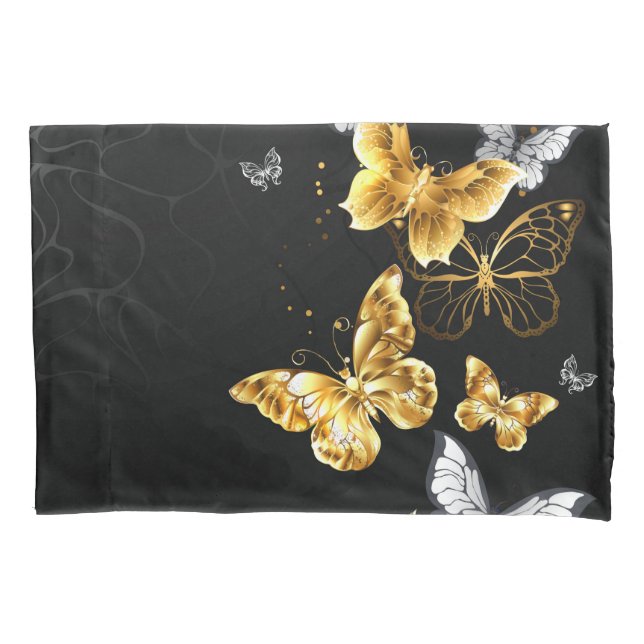 Housse D'oreillers Papillons d'or et de blanc (devant-gauche)