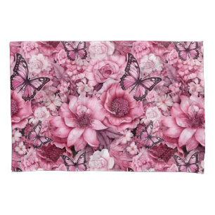 Housse D'oreillers Papillons et fleurs dans des nuances variées de ro