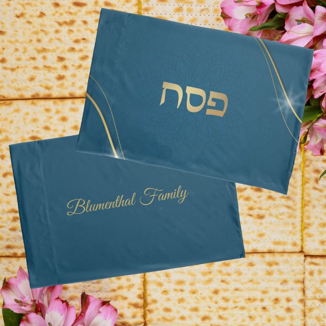 Housse D'oreillers Pâque Pesach Hébreu Mandala turquoise et or (Créateur téléchargé)