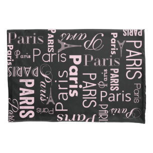 Housse D'oreillers Paris, noir, rose, paris