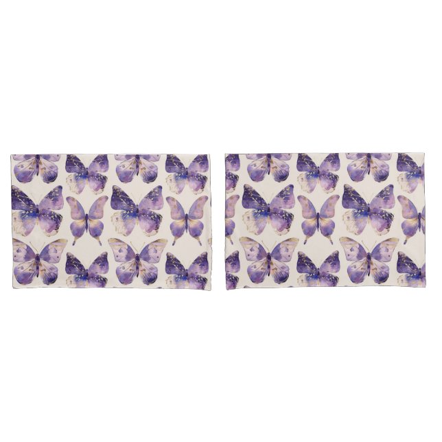Housse D'oreillers Parties scintillant de papillons Purple Gold (devant-Set)