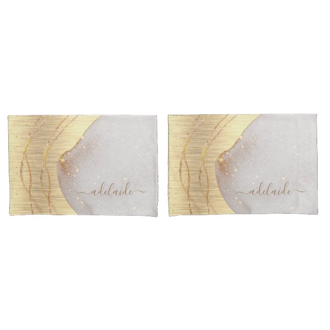 Housse D'oreillers Parties scintillant moderne Girly Gold Script Mono (devant-Set)