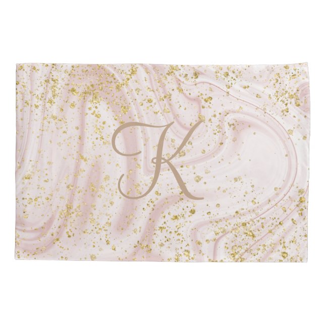 Housse D'oreillers Parties scintillant Monogramme rose et Marbre blan (Dos)