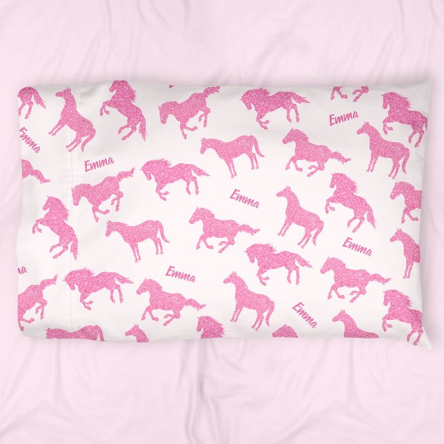 Housse D'oreillers Parties scintillant rose Cheval Motif Petite fille (Créateur téléchargé)