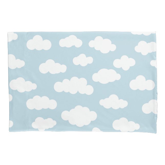 Housse D'oreillers Pastel Nuages Bébé Esthétique Bleu Et Blanc (devant)