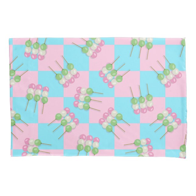 Housse D'oreillers Pastel Pink Blue À damiers Dango Pillowcase (devant)
