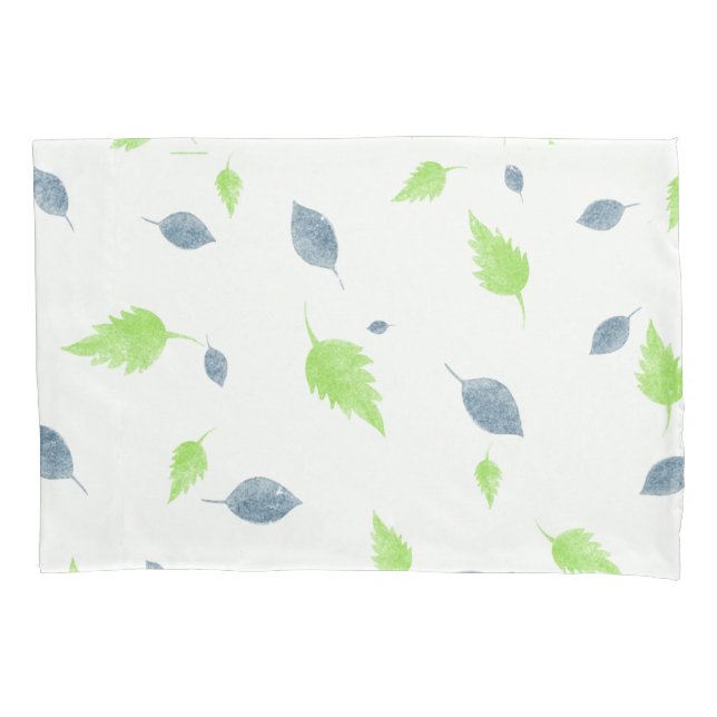 Housse D'oreillers Pattern Blue & Green Leaves (devant)