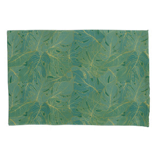 Housse D'oreillers Paume vert et or feuille motif