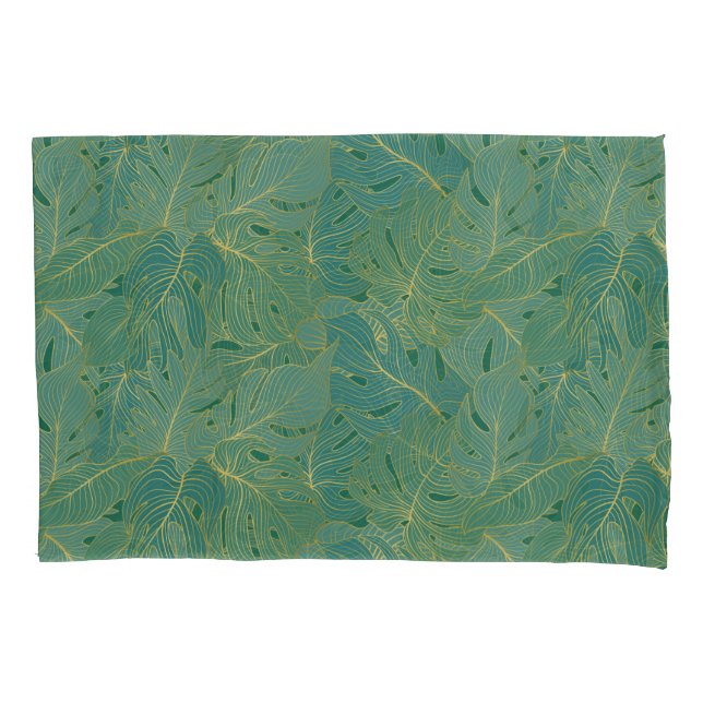 Housse D'oreillers Paume vert et or feuille motif (devant-gauche)