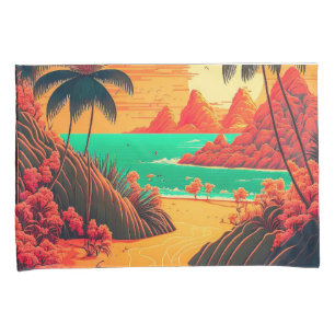 Housse D'oreillers Paysage de plage tropicale en été coloré  