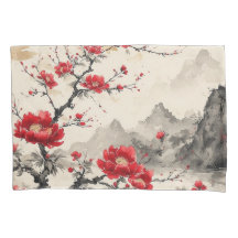Paysage Japonais aux Fleurs Rouges