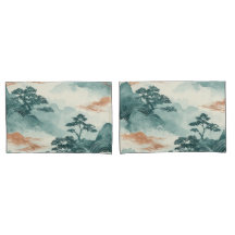 Paysage japonais sarcelle et cuivre