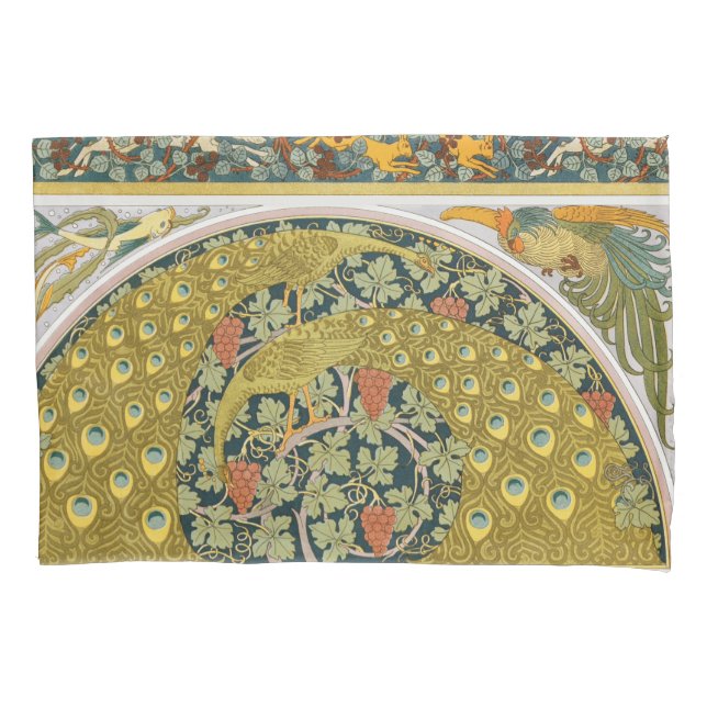 Housse D'oreillers Peacock Art Nouveau Style rond design complexe (devant)