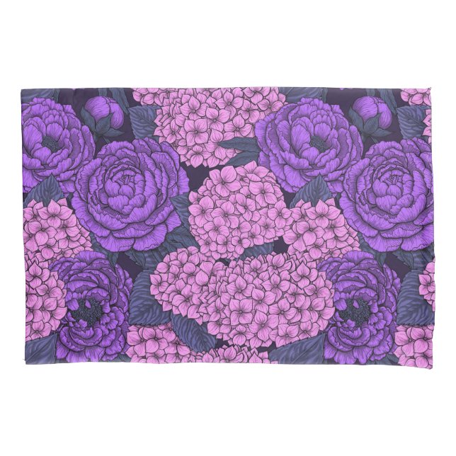 Housse D'oreillers Peine et hydrangée en rose et violet (devant)