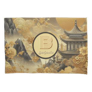 Housse D'oreillers Peinture chinoise Faux Golden Dripping Monogramme