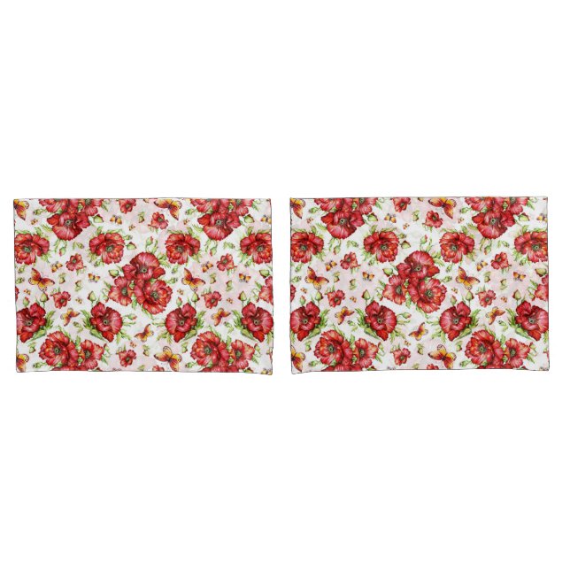 Housse D'oreillers Pépites rouges avec feuillage vert sur Arrière - p (devant-Set)