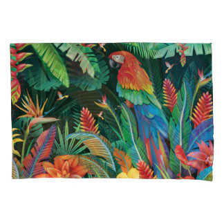 Housse D'oreillers Perroquet tropical : Arrière - plan floral exotiqu