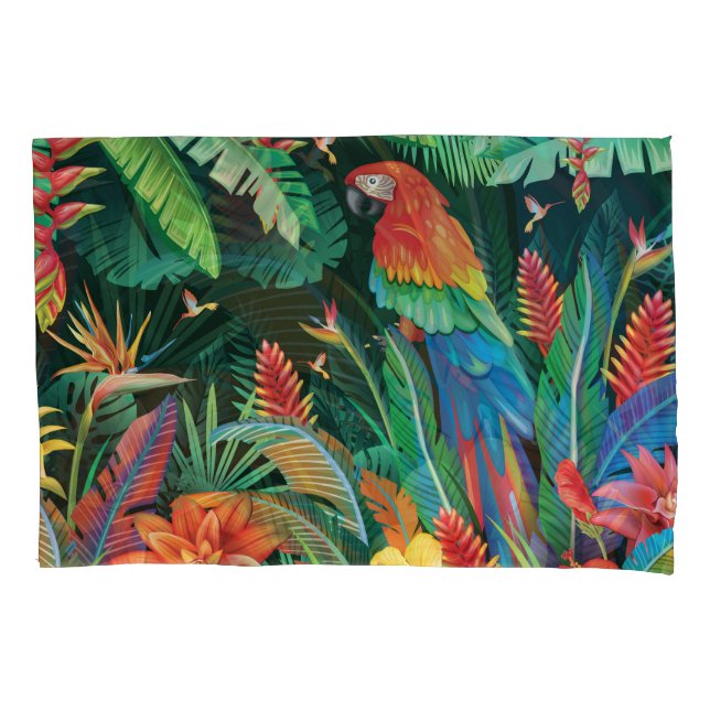Housse D'oreillers Perroquet tropical : Arrière - plan floral exotiqu (devant)