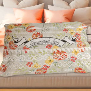 Housse D'oreillers Personnalisé Aztec Floral Rouge et Motif orange