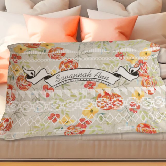 Housse D'oreillers Personnalisé Aztec Floral Rouge et Motif orange (Créateur téléchargé)