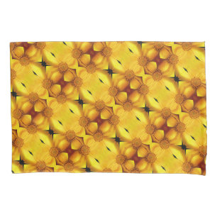 Housse D'oreillers Pétales Fleurs Jaunes Et Motif Centre