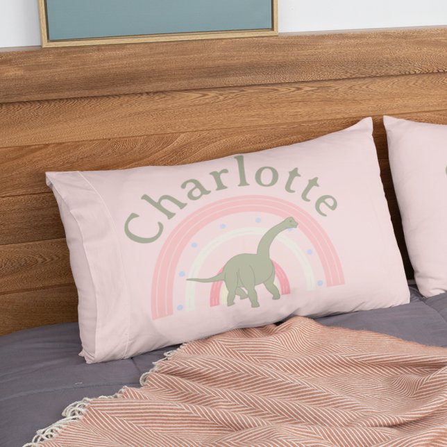 Housse D'oreillers Petite fille Dinosaur Arc-en-ciel rose chambre per (Little Girl Dinosaur Rainbow Pink Bedroom Custom Pillow Case
)