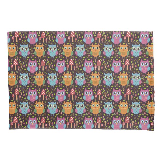 Housse D'oreillers Petits Enfants Purple Bleu Orange Chouettes (devant)