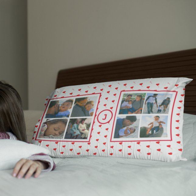 Housse D'oreillers Photo Collage Famille personnalisée Coeurs rouges  (Photo Collage Personalized Family Red Hearts King Pillow Case)