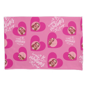 Housse D'oreillers Photo Collage Saint Valentin Coeurs roses chauds