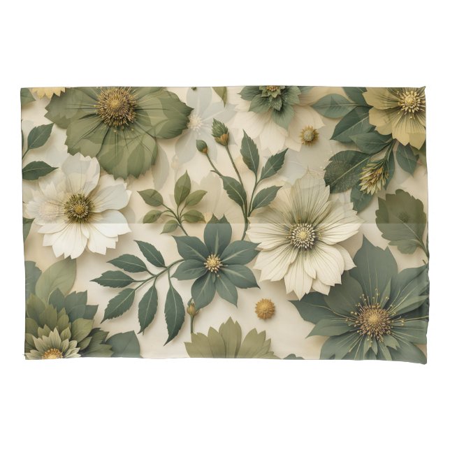 Housse D'oreillers Pillow case green flowers pattern  (devant-gauche)