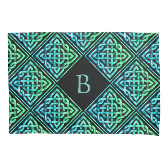 Housse D'oreillers Pillowcase à noeud céleste Monogramme (devant)