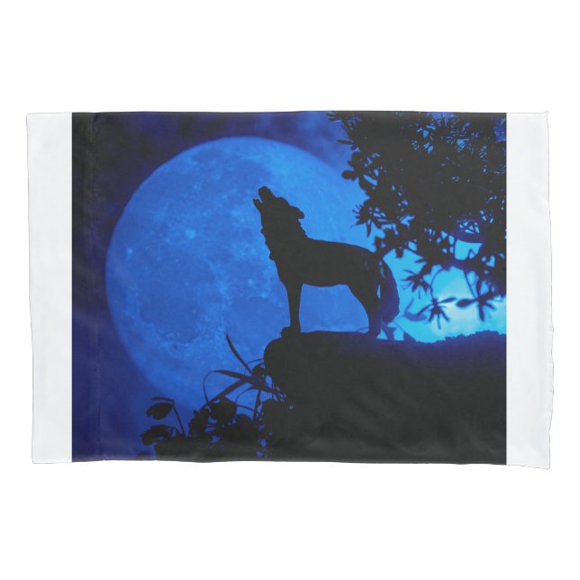 Housse D'oreillers Pillowcase Blue Moon Wolf (devant)