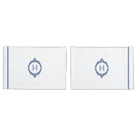 Pillowcase Monogramme bleu et blanc de Chelsea