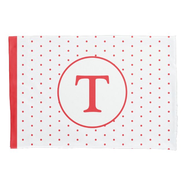 Housse D'oreillers Pillowcase Monogramme de la fille Polka-Dot rouge (devant)